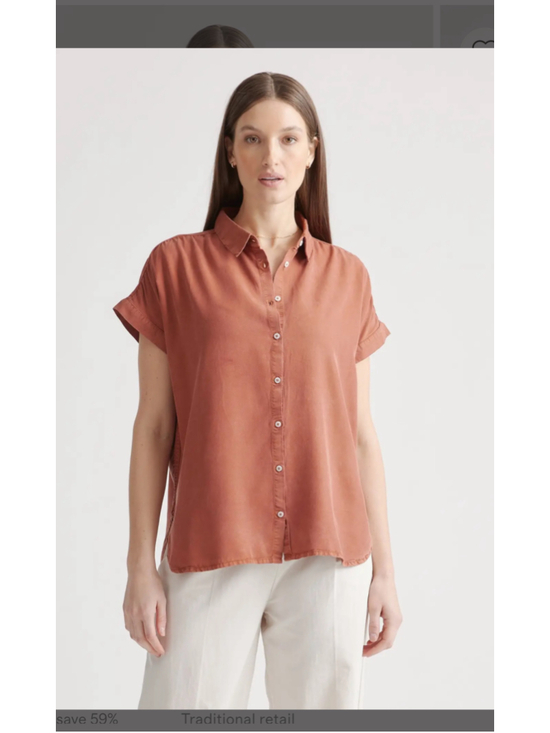 Quince Tops - Women's Quince Lyocell Button Down Shirt XS Washed Vintage Terracotta